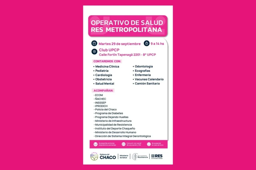 Flyer del operativo de salud RES Metropolitana en el Club UPCP