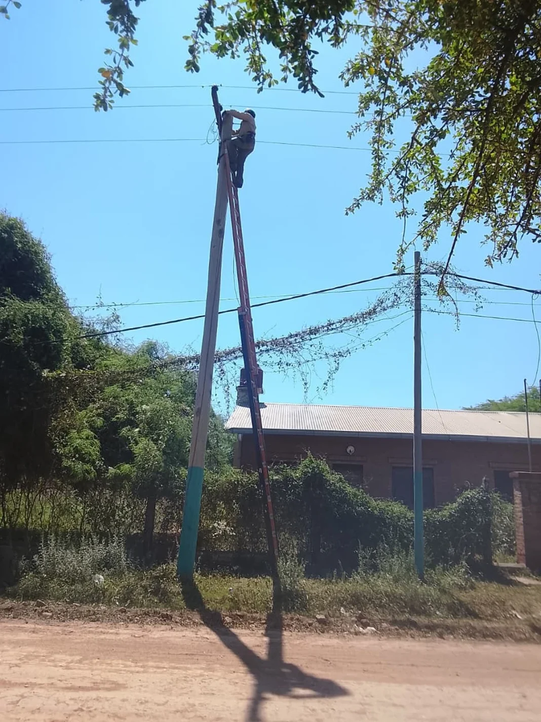 Trabajador de Secheep realiza tareas de mantenimiento en un poste eléctrico